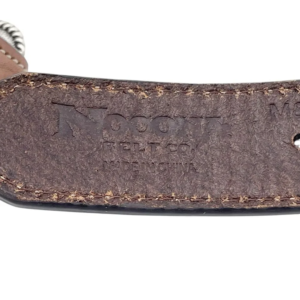 Nocona Brown Tooled Leather Belt Hair-On Cowhide Rhinestone Boho Western Size 28